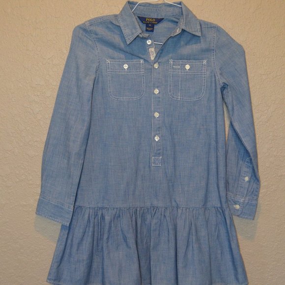 Sz 10 Girls Polo Ralph Lauren Chambray Western Boho Shirt Dress - Picture 2 of 10